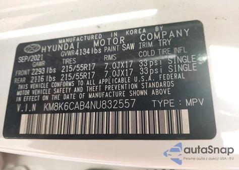 2022 Hyundai Kona Sel z USA, uszkodzony, nr VIN KM8K6CAB4NU832557